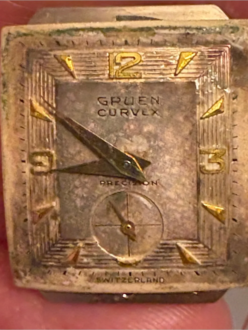 Vintage Gruen Curvex 10K Gold Filled Watch Case & Dial For Parts